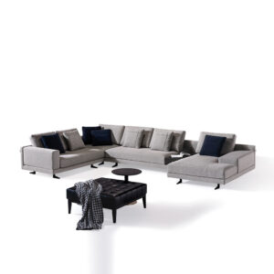 Chinese Fabric sofa factory Corner sofa ottoman sectional living room Villa Hotel linen fabric sofa set-W603