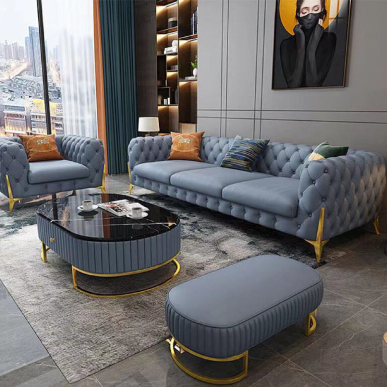Home furniture Royal Luxury Gold foot Living Room Leather Velvet Sofa set