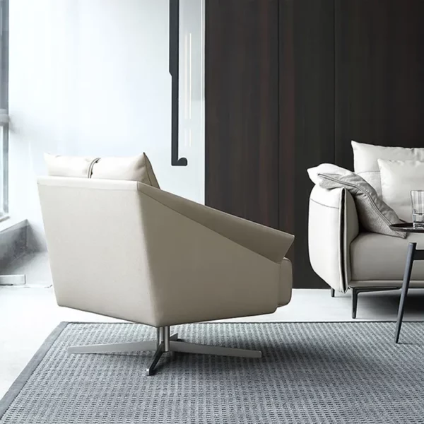 Modern Luxury Classic Designer Furniture Single Swivel Stainless Steel Leather Sofa Armchair-LC24