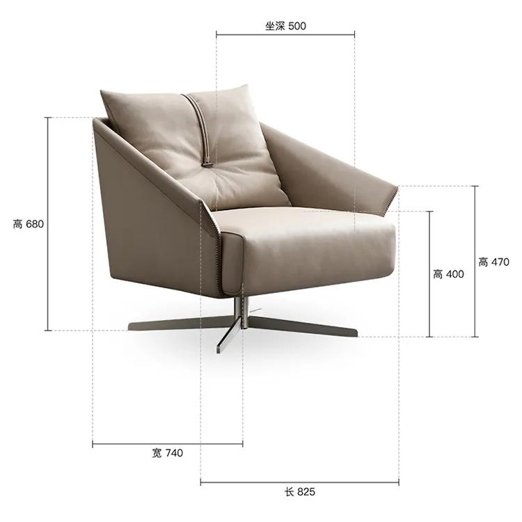 Modern Luxury Classic Designer Furniture Single Swivel Stainless Steel Leather Sofa Armchair-LC24
