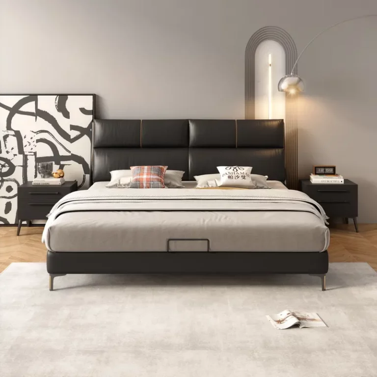 Best Seller genuine leather headboard double bed frame 1.8m Nordic modern beds master bedroom wedding soft bag king size bed
