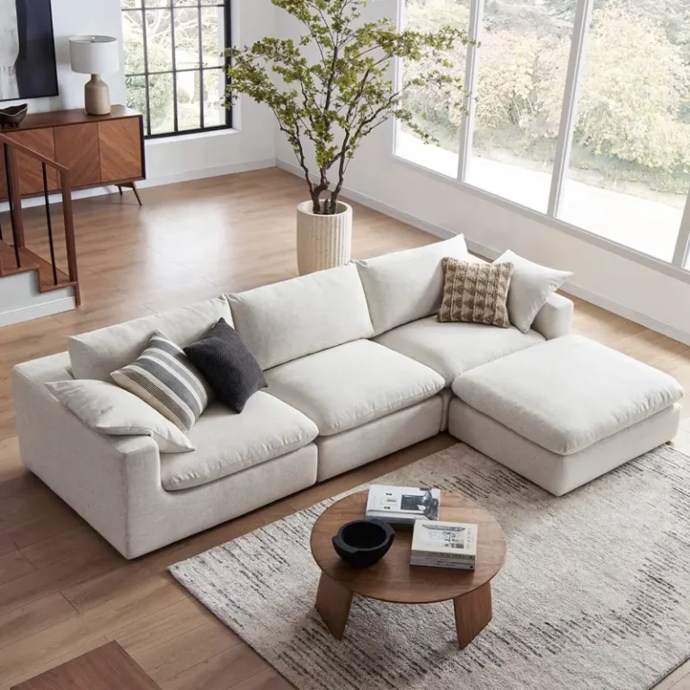 Extended Sofa with Ottoman Modular Sectional Sofa 4-Piece Reversible Chaise Feather Couch Living Room Sofa