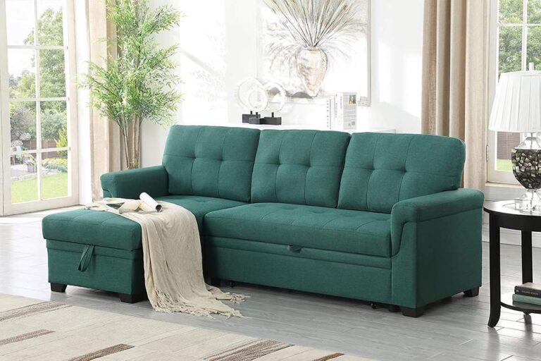 Light Gray Linen Reversible Sleeper Sectional Sofa with Storage Chaise Pull-out Sleeper Tufted Seat Back Cushion sofa bed
