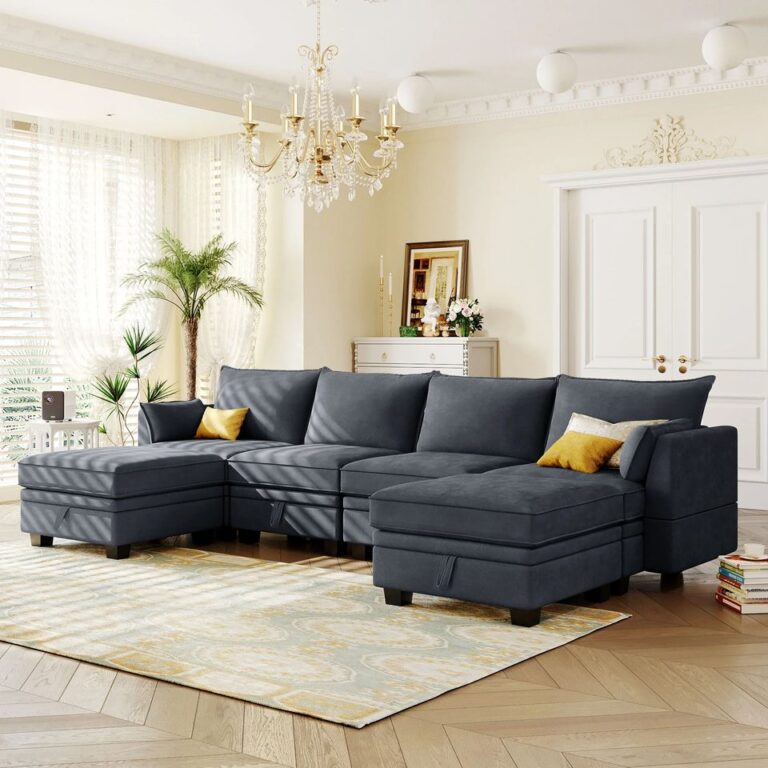 Convertible sectional sofa with pull out bed loveseat chaise ottoman gray velvet multi-functional U shaped sofa bed