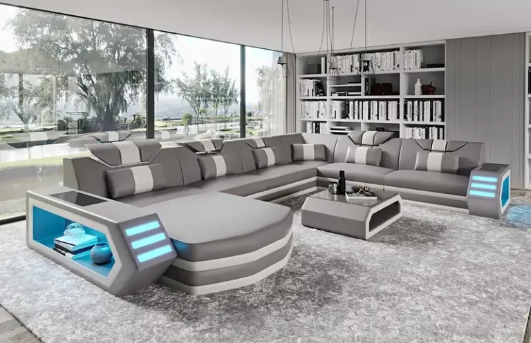 modern multifunction smart sectional black and white leather sofa
