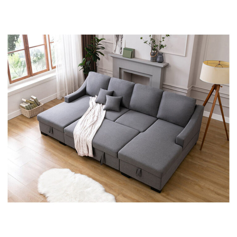 Linen Fabric Upholstery Sleeper Sectional Sofa with Double Storage Spaces Multifunctional Sofa bed for living room