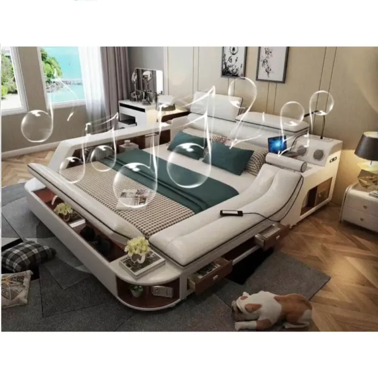 White genuine leather bed french royal fancy bedroom furniture sets