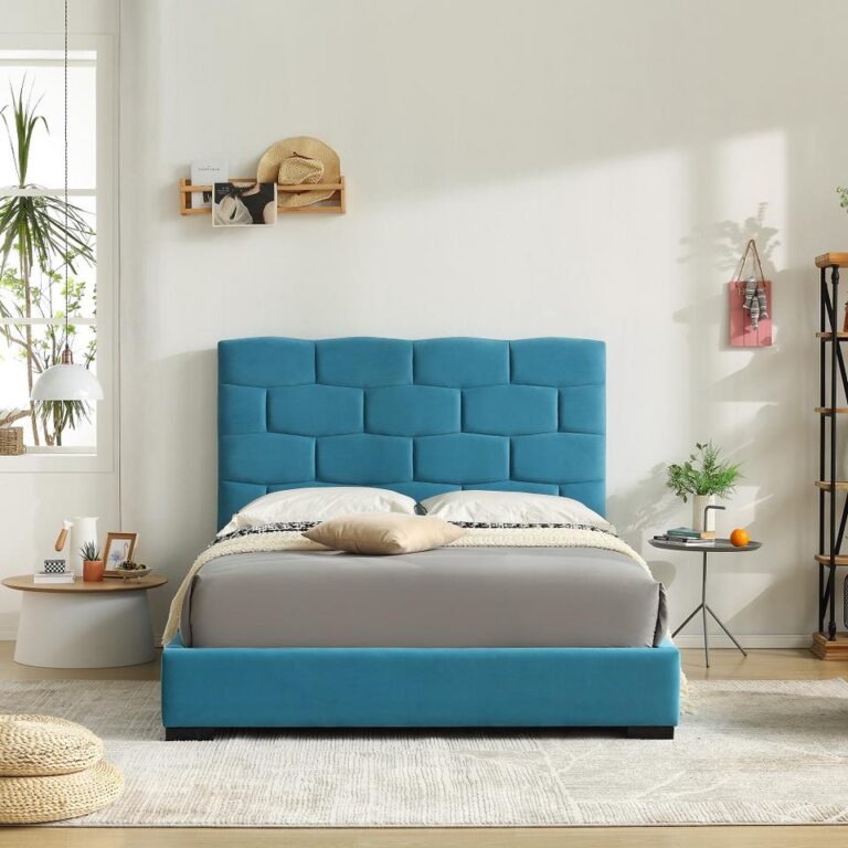 Home Furniture Wooden Platform All Size Velvet Fabric Soft Bed With Headboard