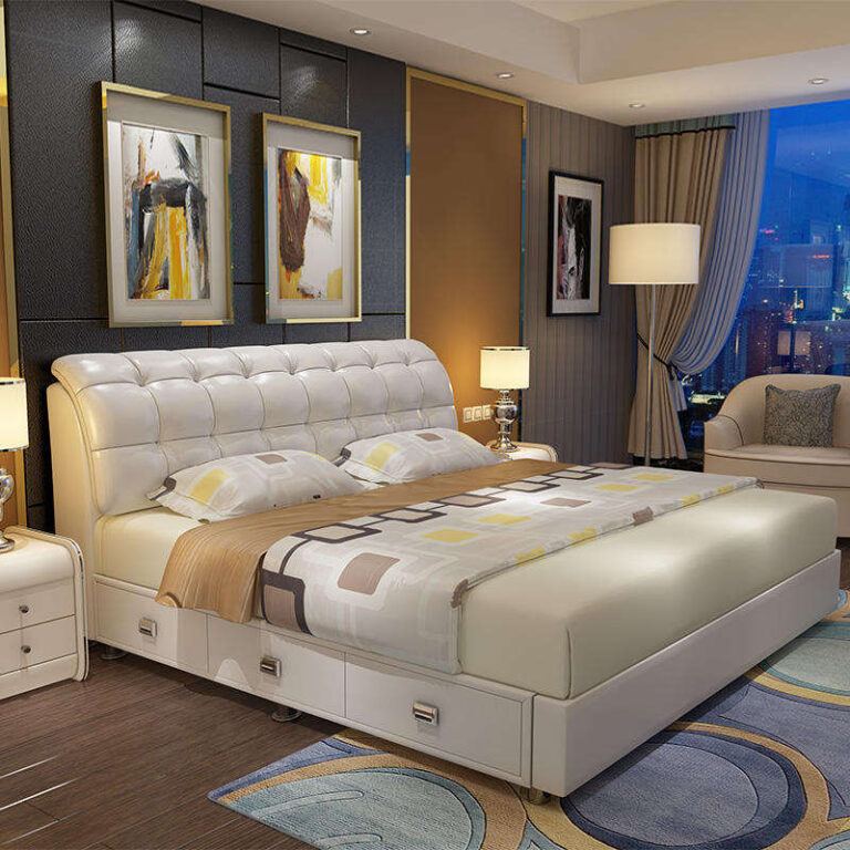 High Quality Light Luxury Modern Simple Leather Bed Bedroom Furniture Double 1.8m King Size Bed Up-holstered Beds