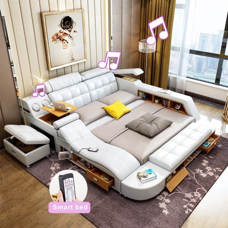 2023 Modern Leather Smart Bed With Massage Multi Function Bedroom Furniture With Storage Box Beds
