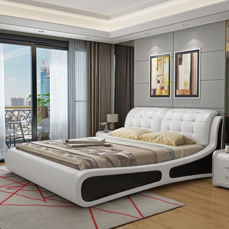 Modern Button Design Queen King Size Soft Leather Bed Frame With High Case Storage Solid Wood Frame Bedroom Furniture