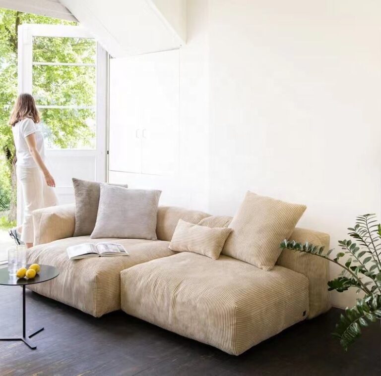 Modern Modular Living Room Sofa Set Corduroy Fabric Feather Sectional Sofa Couch