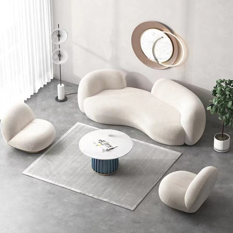 Modern Living Room Furniture 3 Seat Velvet Curved Couch Teddy Fabric Sofa
