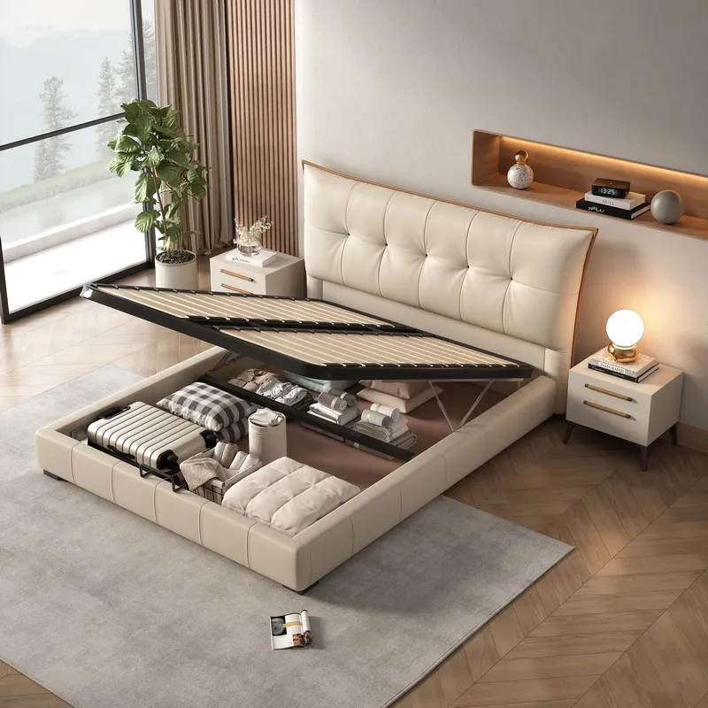 Best Seller modern bed Hi-Tech fabric art king sized bed frame with storage 1.8m Nordic simple bedroom wedding storage bed frame