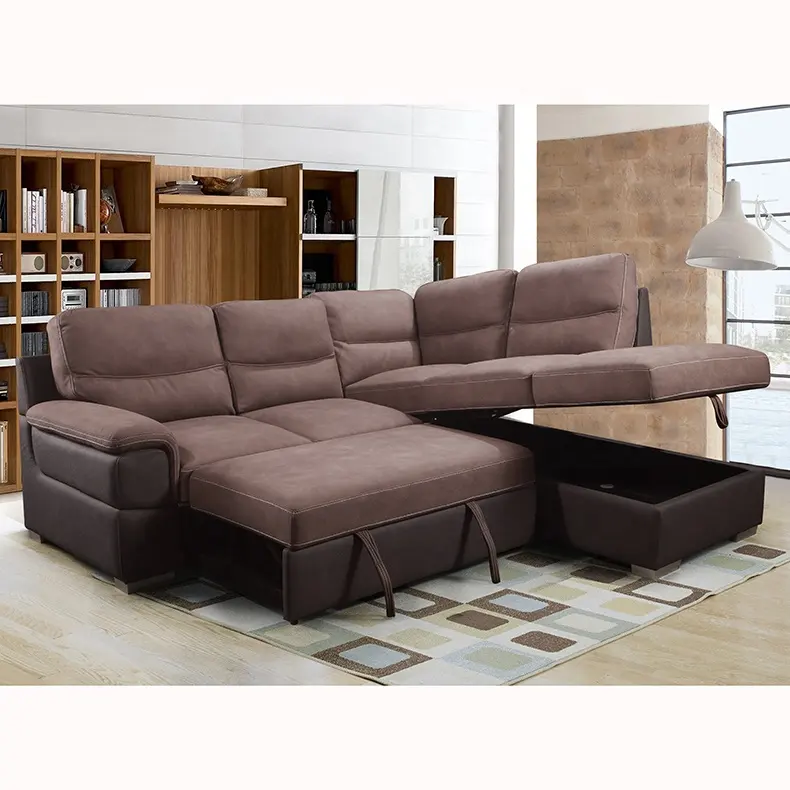 American style living room sofa set fabric L shaped sectional sofa bed with storage