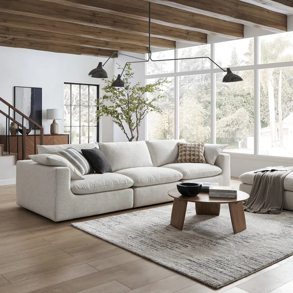Extended Sofa with Ottoman Modular Sectional Sofa 4-Piece Reversible Chaise Feather Couch Living Room Sofa