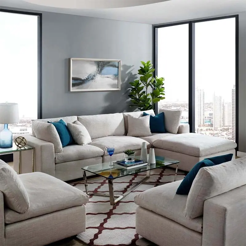 Modern Convertible L Shaped Couch Fabric Sofa Modular Adjustable Modular Sofa Couch with Convertible Chaise Living Room Sofas