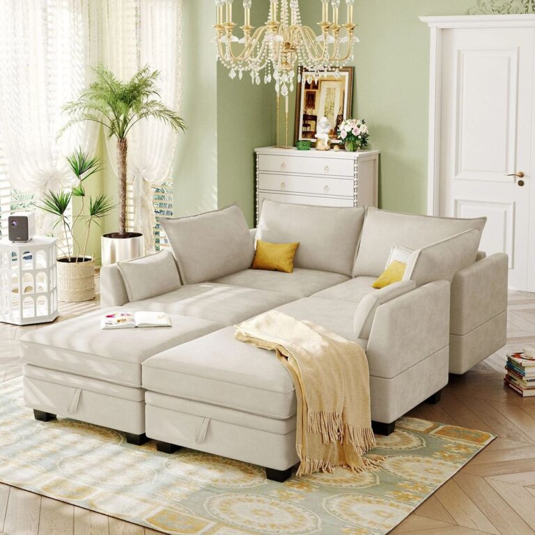 Modern Large U-Shape Modular Sectional Sofa Convertible Sleeper Sofa bed with Reversible Chaise for Living Room Storage Seat