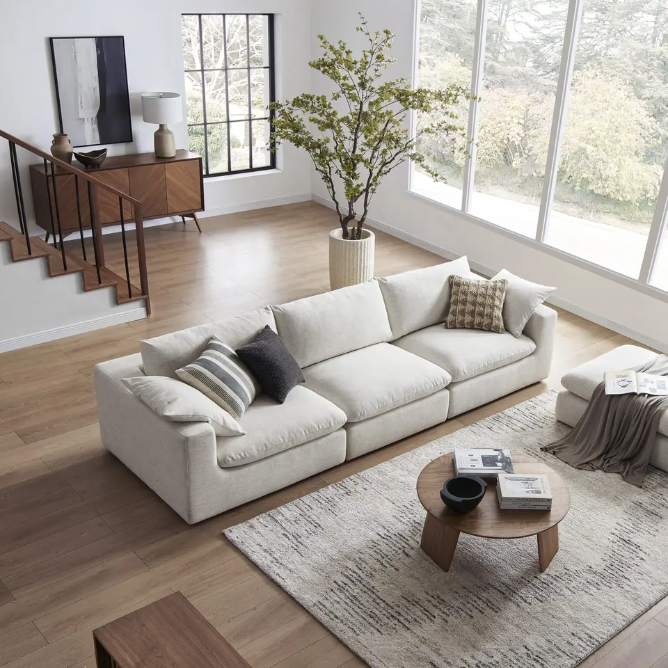 Extended Sofa with Ottoman Modular Sectional Sofa 4-Piece Reversible Chaise Feather Couch Living Room Sofa
