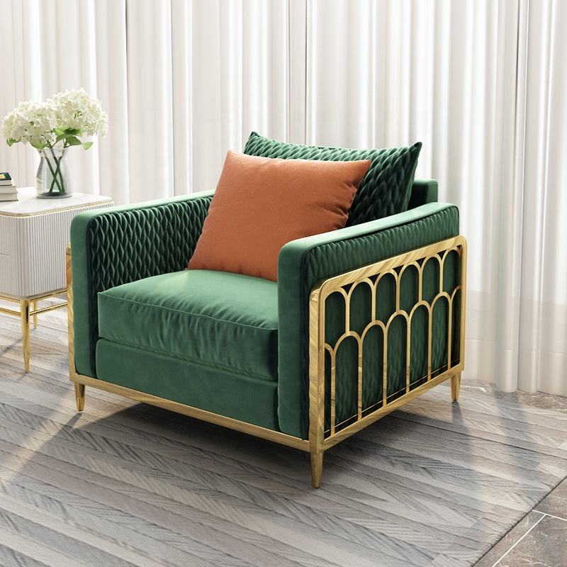 Modern light luxury fabric sofa stainless steel solid wood interior furniture living room sofa 1234 combination sofa