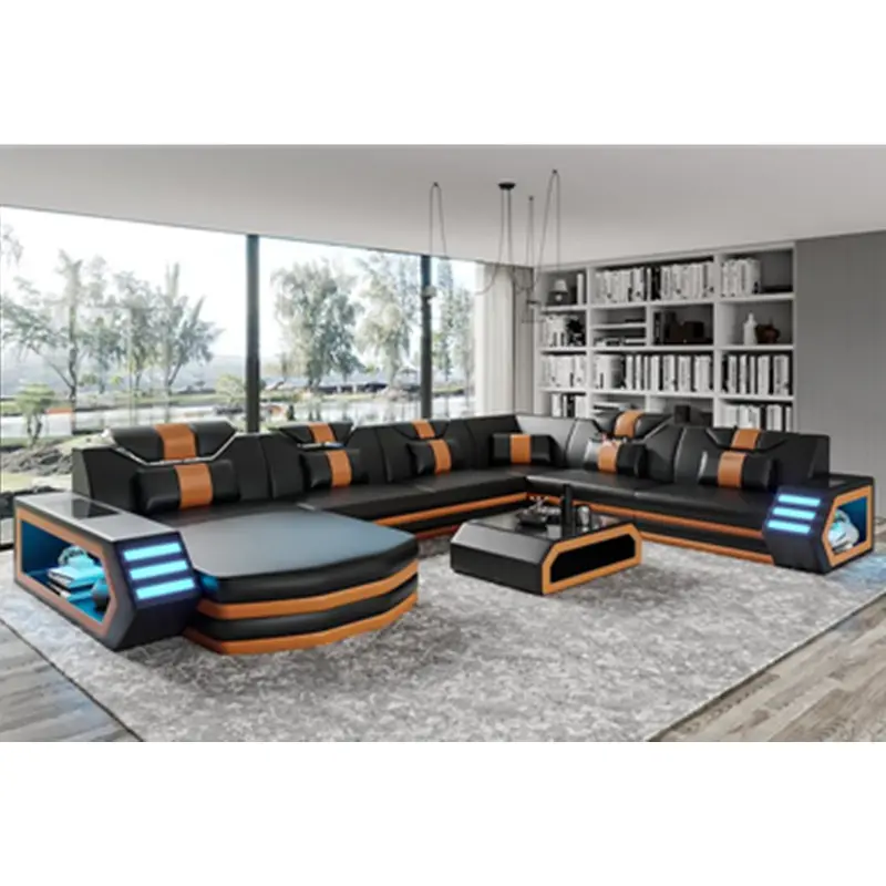 modern multifunction smart sectional black and white leather sofa