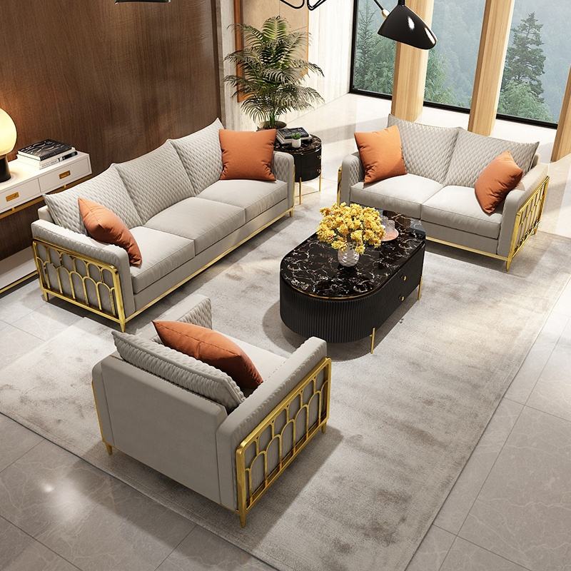 Modern light luxury fabric sofa stainless steel solid wood interior furniture living room sofa 1234 combination sofa