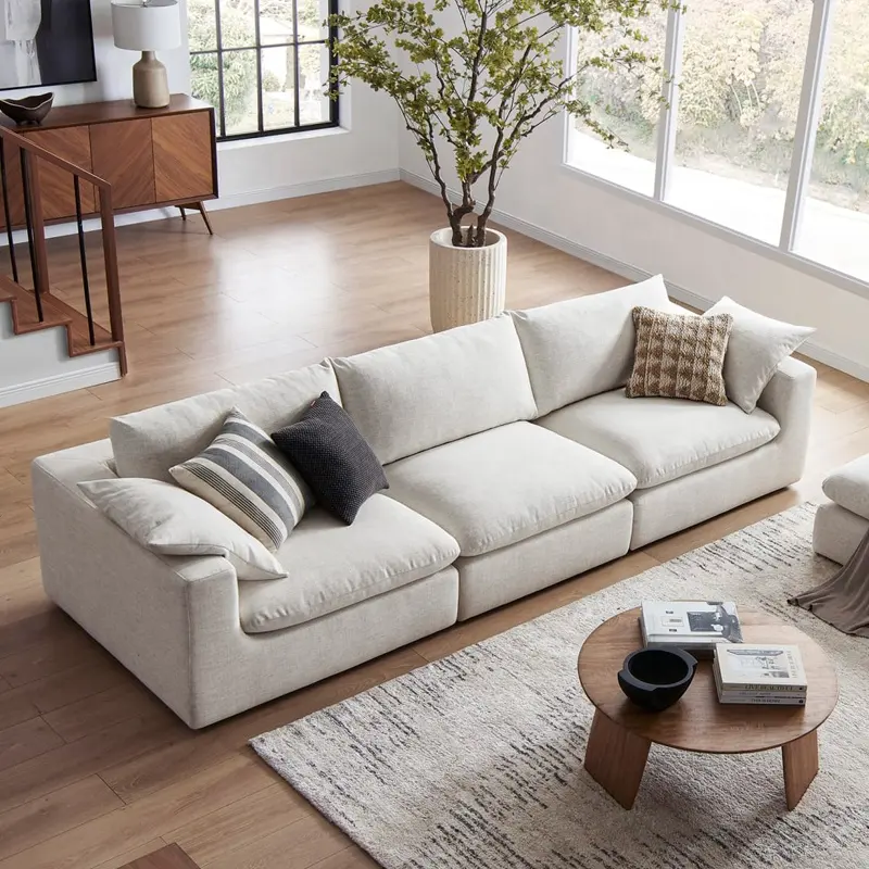 Extended Sofa with Ottoman Modular Sectional Sofa 4-Piece Reversible Chaise Feather Couch Living Room Sofa