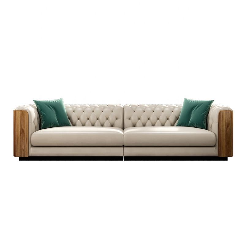 Luxury and elegant design ebony wood living room high quality leather sofa set furniture