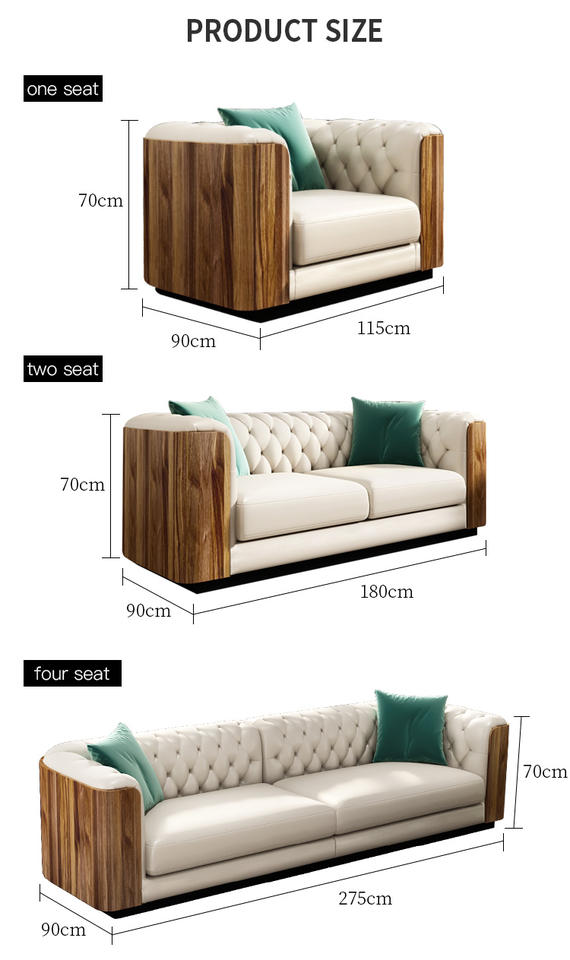 Luxury and elegant design ebony wood living room high quality leather sofa set furniture