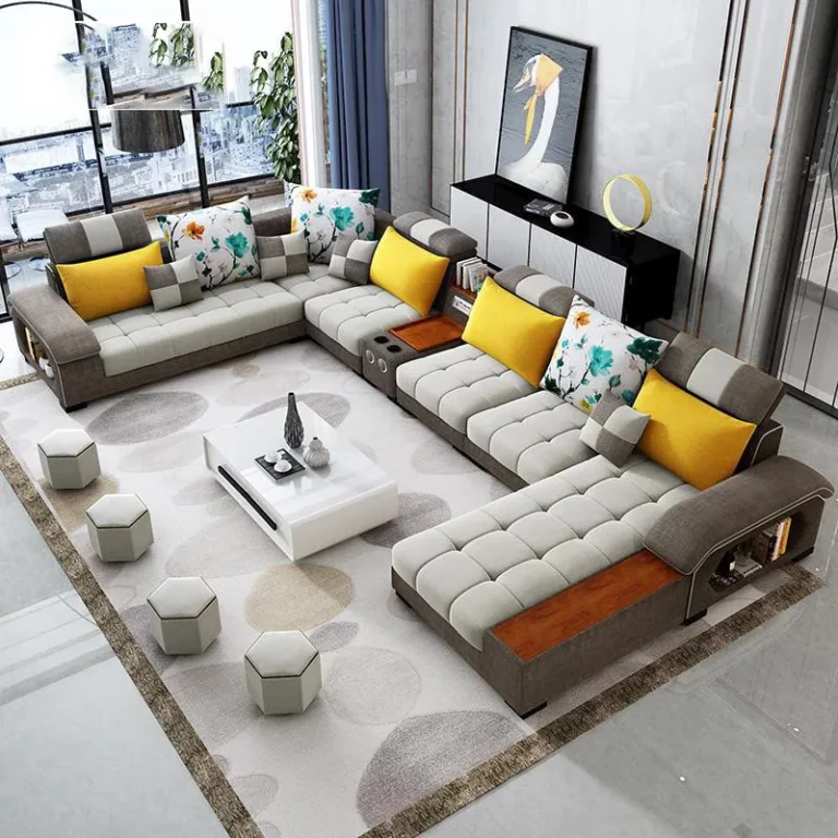 Elegant Contemporary Home Furniture Living Room Wooden Frame 5 Seater Fabric Chaise Lounge L Sleeper Armchair wooden sofas with