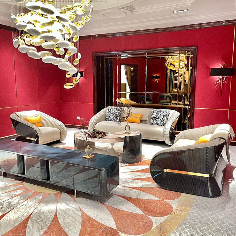 Custom living room villa high-end furniture Italian light luxury leather sofa 1+2+3 combination