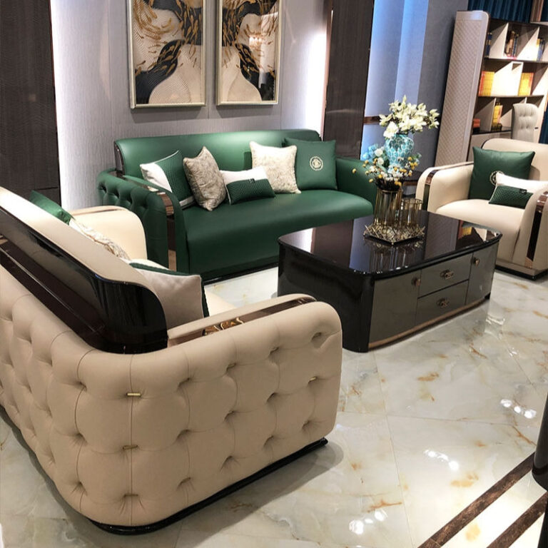 Italian light luxury solid wood leather pull-button sofa modern villa living room high-end sofa combination
