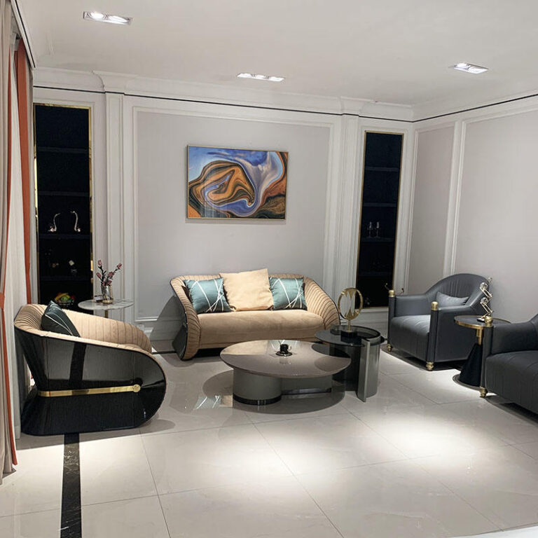 Italian light luxury leather solid wood sofa postmodern villa living room high-end leather sofa