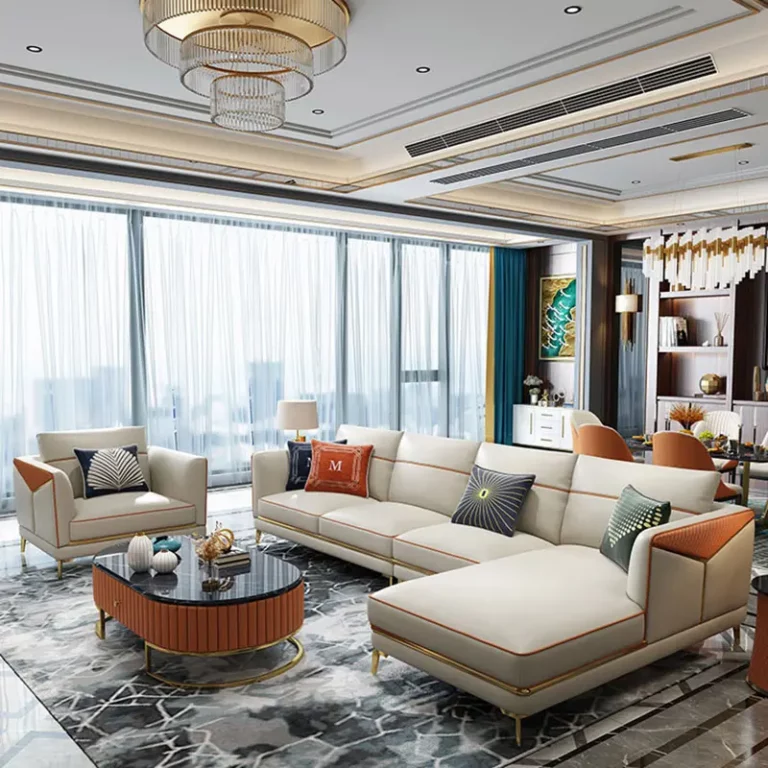 Customized Italian modern luxury white sectional sofa set leather l shape corner sofas living room furniture with wood for home