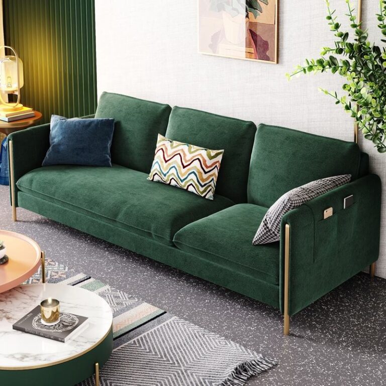 Modern Leisure Velvet Green 3 Seats Storage Armrest Upholstered Sofas Furniture Living Room Couch