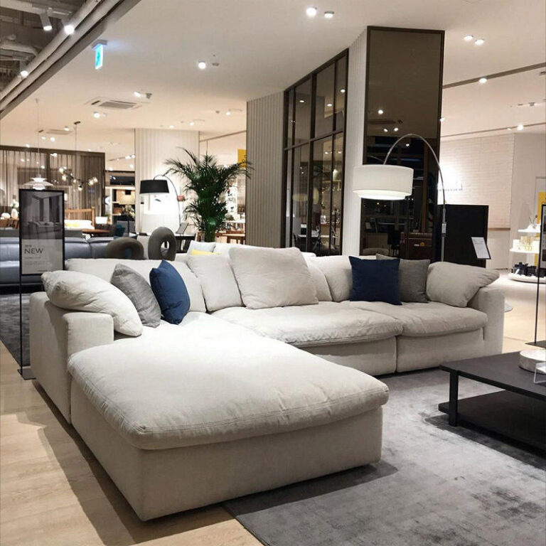 cream white L shape cloud small sectional sitting furniture set luxury modern sofa living room