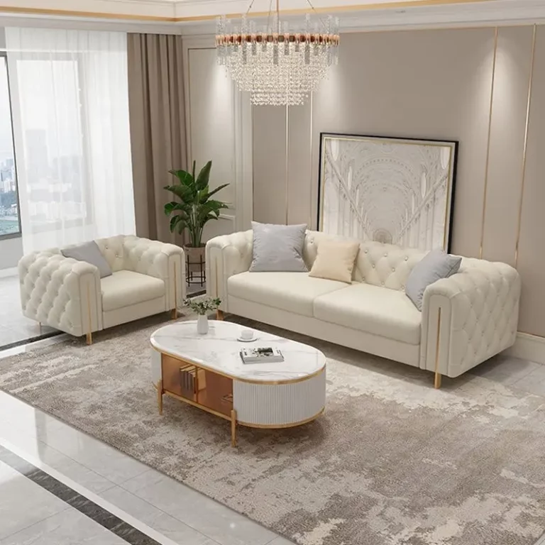 Modern Velvet Chesterfield Sofa Couch Set 3-Pcs for Living Room Sofa Armchair, Love seat Sofa