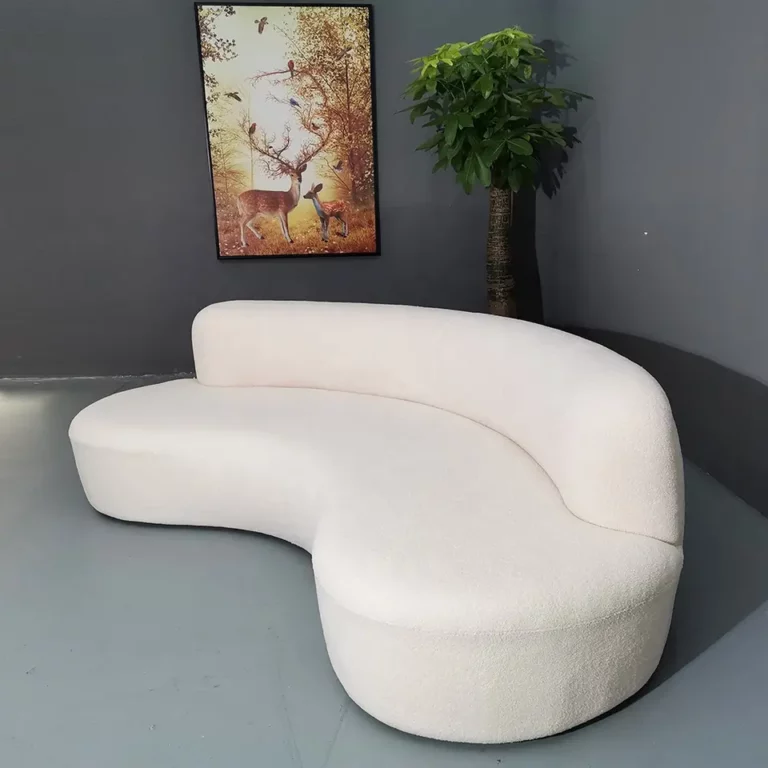 Modern European French Comfortable Curve Couch Faux Sheepskin Shearling Teddy Fabric 4-seater Big Sofa