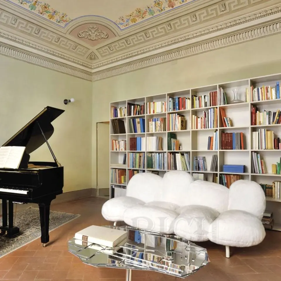 white modern sofa designer commercial furniture European soft small sofa living room fluffy wool fur shaggy sofa