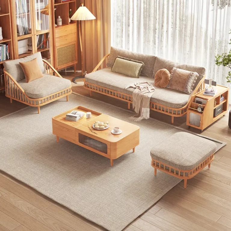 Living Room Modern House Furniture Rattan style Leisure Solid Wood Sofa Set