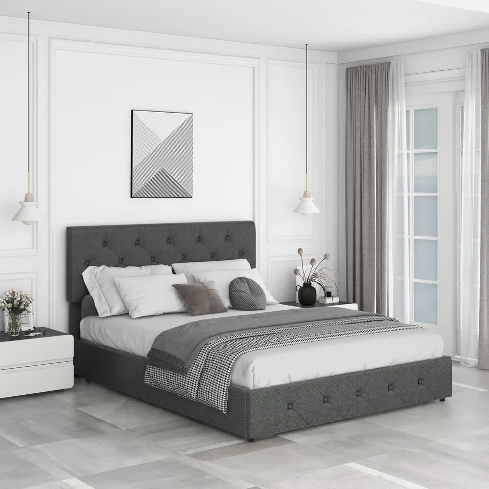 Customized upholstered bed double small apartment storage simple modern luxury bed frame queen size