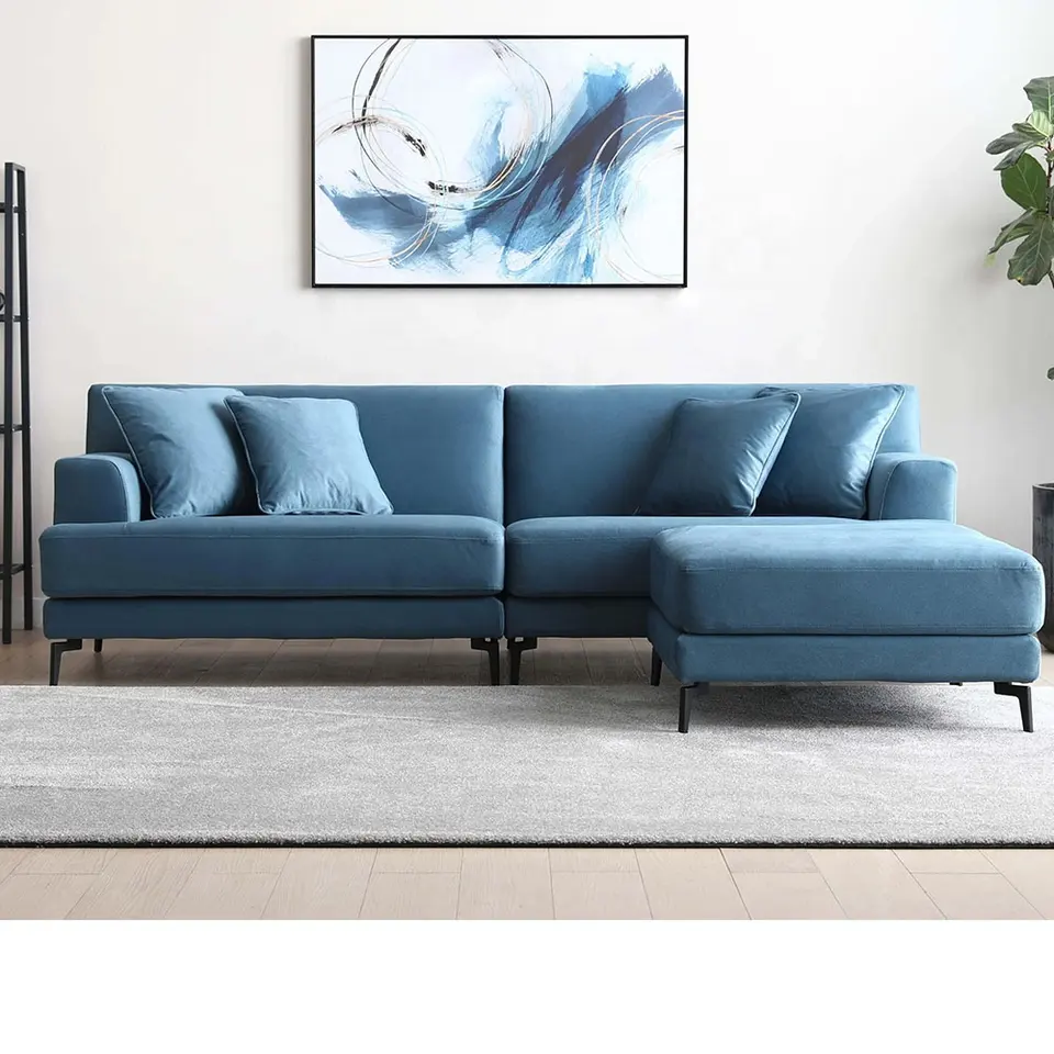 corner sofa pet friendly scratch resistant durable high density foam navy blue grey gray verified customized factory