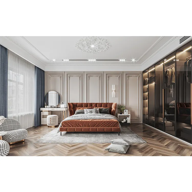 New villa modern style mid century wardrobe wood furniture wardrobe high gloss lacquer glass wardrobe