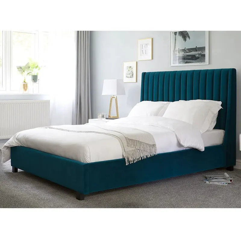 Modern design velvet gas lift ottoman bed frame with storage