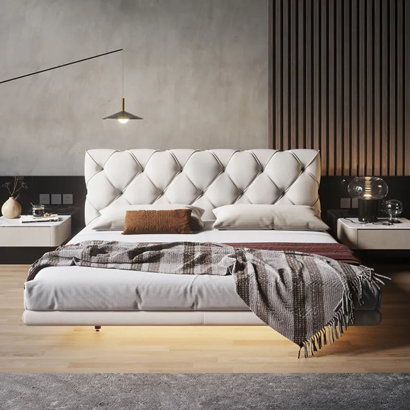 Hotel bed king size luxury bedroom furniture leather 1.8m double single loft floating up-holstered beds