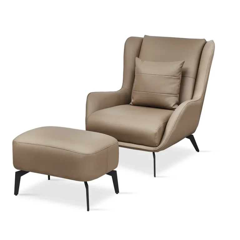 Nordic Home Furniture Custom Living Room Leisure Sofa Modern Brown PU Leather Lounge Chair with footrest