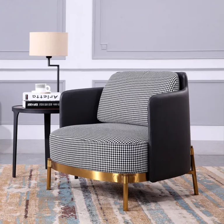 China factory customization single sofa Leather and fabric Stainless steel feet Hotel living room bedroom sofa