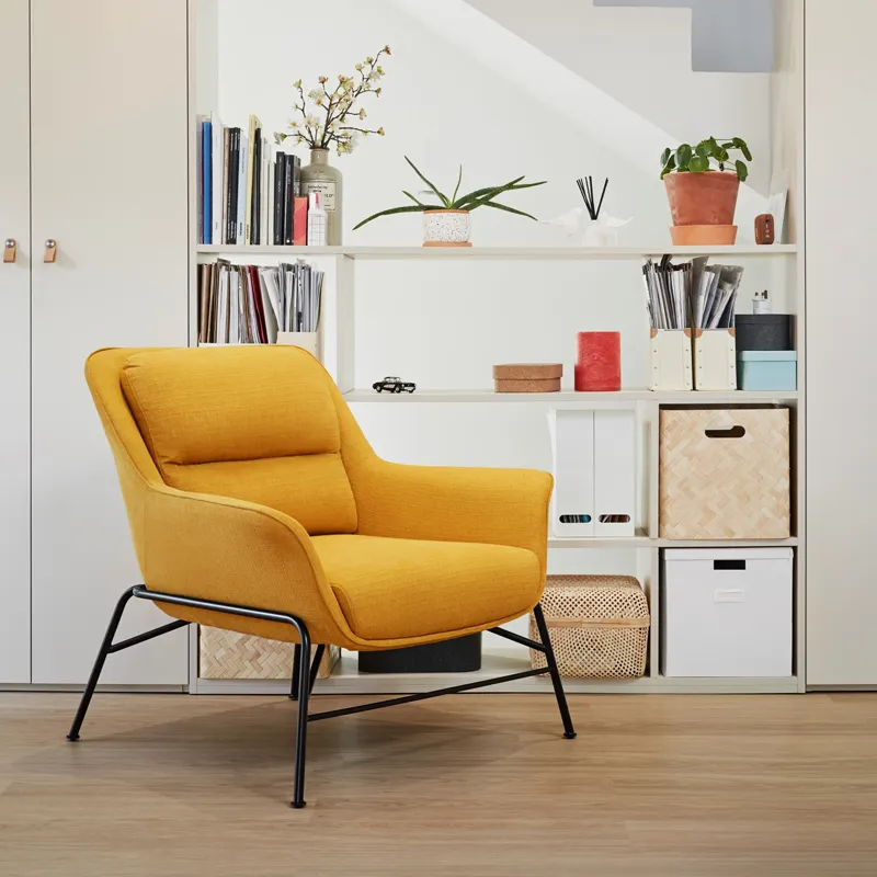 Modern simple metal armchair leisure fabric sofa chair luxury comfortable hotel living room lazy sofa