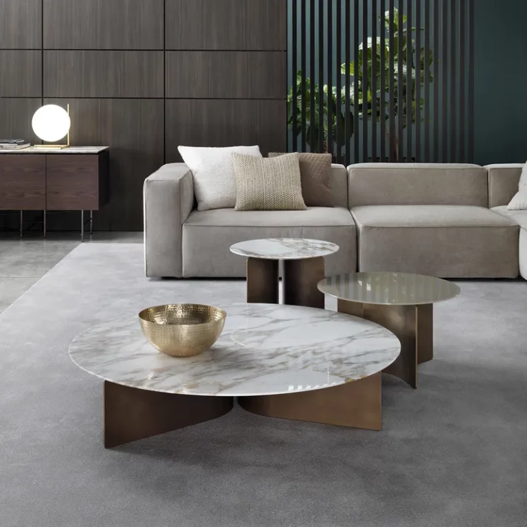Italian light luxury stainless steel tea table marble top side table combination simple modern villa living room sofa