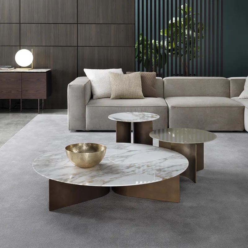 Italian light luxury stainless steel tea table marble top side table combination simple modern villa living room sofa